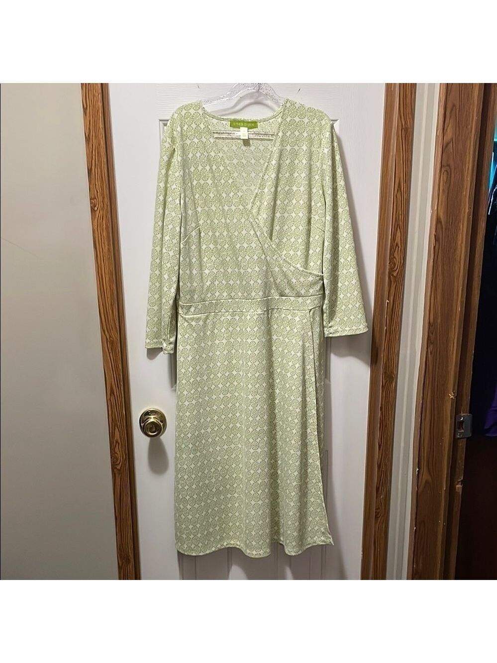 Sigrid Olsen Green Long Sleeve Faux Wrap Dress Medium NWOT